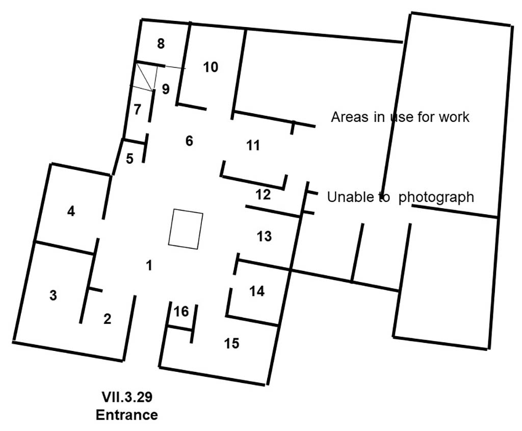VII.3.29 Pompeii. Domus M. Spuri Mesoris or House of M. Spurius Mesor
Room Plan